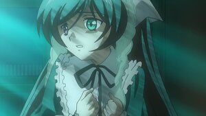 Rating: Safe Score: 0 Tags: 1girl brown_hair dress frills green_eyes heterochromia image long_hair long_sleeves neck_ribbon ribbon solo suiseiseki upper_body User: admin