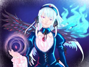 Rating: Safe Score: 0 Tags: 1girl black_wings detached_collar dress feathered_wings flower frills gothic_lolita hairband image lolita_fashion lolita_hairband long_hair long_sleeves looking_at_viewer pink_eyes puffy_sleeves ribbon silver_hair solo suigintou wings User: admin