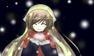 Rating: Safe Score: 0 Tags: 1girl ^_^ blush brown_hair closed_eyes image long_hair long_sleeves smile snow solo suiseiseki upper_body User: admin