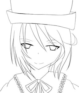 Rating: Safe Score: 0 Tags: 1girl blush eyebrows_visible_through_hair greyscale hair_between_eyes hat image lineart looking_at_viewer monochrome neck_ribbon portrait ribbon short_hair simple_background smile solo souseiseki white_background User: admin