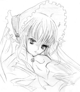Rating: Safe Score: 0 Tags: 1girl bangs closed_mouth greyscale image long_hair looking_at_viewer monochrome shinku simple_background sketch solo upper_body white_background User: admin