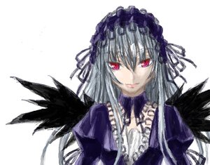 Rating: Safe Score: 0 Tags: 1girl black_wings detached_collar dress flower image long_hair long_sleeves looking_at_viewer pink_eyes silver_hair simple_background solo suigintou upper_body white_background wings User: admin