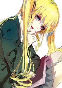 Rating: Safe Score: 0 Tags: 1girl bangs blonde_hair blue_eyes image jacket long_hair long_sleeves looking_at_viewer open_mouth school_uniform shinku sitting skirt solo twintails User: admin