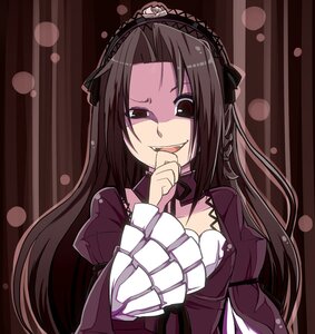 Rating: Safe Score: 0 Tags: 1girl bad_id bad_pixiv_id black_hair brown_hair collar dress gothic_lolita grin hairband image juliet_sleeves kakizaki_megu lolita_fashion lolita_hairband long_hair long_sleeves looking_at_viewer open_mouth puffy_sleeves red_eyes rozen_maiden smile solo striped striped_background suigintou upper_body yayo_(yakuyoru) User: admin
