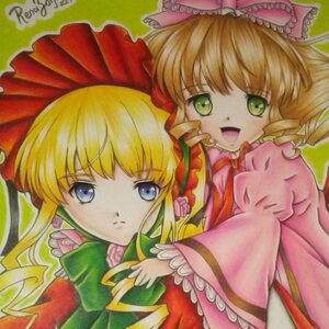 Rating: Safe Score: 0 Tags: 2girls blonde_hair blue_eyes bow dress drill_hair frills green_eyes hair_bow hina_ichigo hinaichigo image long_hair long_sleeves looking_at_viewer multiple_girls open_mouth pair pink_bow shikishi shinku traditional_media twin_drills twintails User: admin