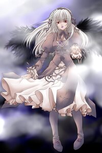 Rating: Safe Score: 0 Tags: 1girl black_wings dress frills full_body hairband image juliet_sleeves long_hair long_sleeves looking_at_viewer puffy_sleeves red_eyes ribbon rose silver_hair solo standing suigintou wings User: admin