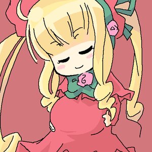 Rating: Safe Score: 0 Tags: 1girl ahoge blonde_hair blush closed_eyes flower hat image long_hair long_sleeves oekaki ribbon shinku simple_background smile solo twintails upper_body User: admin