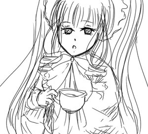 Rating: Safe Score: 0 Tags: 1girl bangs blush cup greyscale holding holding_cup image long_hair long_sleeves looking_at_viewer monochrome shinku simple_background sketch solo tea teacup upper_body very_long_hair white_background User: admin