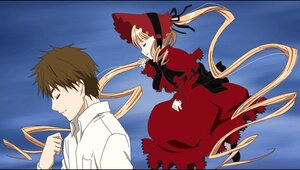 Rating: Safe Score: 0 Tags: 1boy 1girl blonde_hair bonnet bow brown_hair closed_eyes dress image long_hair long_sleeves red_dress shinku solo very_long_hair User: admin