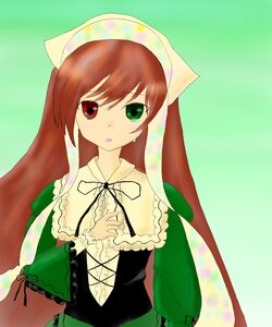 Rating: Safe Score: 0 Tags: 1girl brown_hair dress green_background green_dress green_eyes hat head_scarf heterochromia image long_hair long_sleeves looking_at_viewer red_eyes solo suiseiseki upper_body very_long_hair User: admin