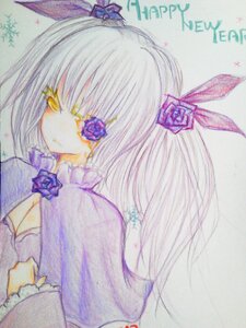 Rating: Safe Score: 0 Tags: 1girl barasuishou blue_flower blue_rose dress eyepatch flower hair_flower hair_ornament hair_ribbon image long_hair long_sleeves purple_dress purple_flower purple_rose ribbon rose silver_hair solo traditional_media two_side_up yellow_eyes User: admin