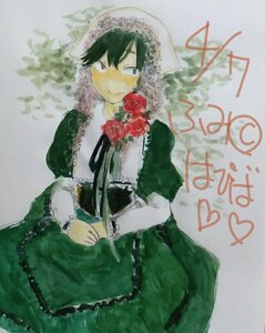 Rating: Safe Score: 0 Tags: black_hair dress flower green_dress image looking_at_viewer red_eyes red_flower red_rose rose smile solo suiseiseki User: admin