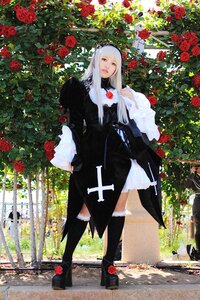 Rating: Safe Score: 0 Tags: 1girl black_dress dress flower gothic_lolita lolita_fashion long_hair looking_at_viewer plant red_flower red_rose rose solo standing suigintou thorns white_hair User: admin