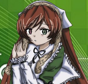 Rating: Safe Score: 0 Tags: 1girl brown_hair dress frills green_background green_dress green_eyes image long_hair long_sleeves looking_at_viewer outdoors ribbon solo suiseiseki upper_body User: admin