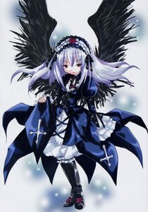 Rating: Safe Score: 0 Tags: 1girl black_wings boots cross-laced_clothes dress feathers flower frills full_body hairband image lolita_hairband long_hair long_sleeves looking_at_viewer ribbon rose silver_hair solo suigintou wings User: admin