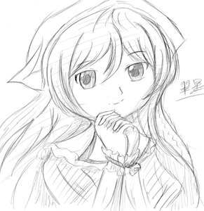 Rating: Safe Score: 0 Tags: 1girl auto_tagged blush eyebrows_visible_through_hair greyscale image long_hair long_sleeves looking_at_viewer monochrome sketch smile solo suiseiseki upper_body white_background User: admin