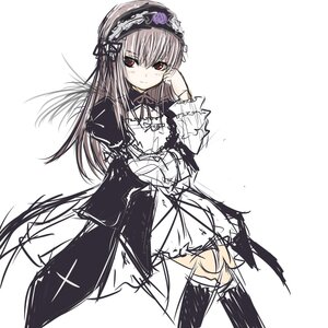 Rating: Safe Score: 0 Tags: 1girl closed_mouth cowboy_shot cross-laced_clothes dress flower frills hairband image juliet_sleeves long_hair long_sleeves looking_at_viewer red_eyes rose simple_background sketch solo suigintou very_long_hair white_background wings User: admin