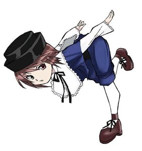 Rating: Safe Score: 0 Tags: 1girl blue_dress brown_footwear brown_hair dress full_body hat image long_sleeves looking_at_viewer ribbon shoes short_hair simple_background solo souseiseki white_background white_legwear User: admin