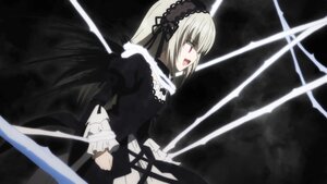 Rating: Safe Score: 0 Tags: 1girl black_dress dress frills hairband holding holding_weapon image juliet_sleeves long_sleeves open_mouth puffy_sleeves red_eyes solo suigintou sword weapon wings User: admin