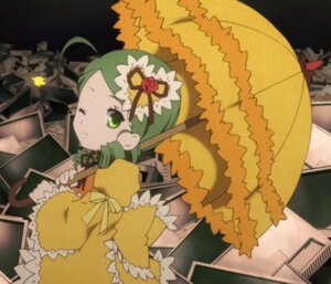 Rating: Safe Score: 0 Tags: 1girl dress drill_hair flower frills green_eyes green_hair hair_ornament image kanaria long_sleeves one_eye_closed smile solo umbrella User: admin