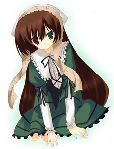 Rating: Safe Score: 0 Tags: 1girl brown_hair dress frills full_body green_dress green_eyes heterochromia image long_hair long_sleeves looking_at_viewer red_eyes ribbon simple_background sitting solo suiseiseki very_long_hair white_background User: admin