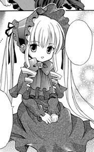 Rating: Safe Score: 0 Tags: 1girl :d blush bow comic dress drill_hair greyscale image long_hair long_sleeves looking_at_viewer monochrome open_mouth shinku sitting smile solo twintails very_long_hair User: admin