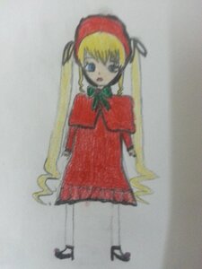 Rating: Safe Score: 0 Tags: 1girl blonde_hair blue_eyes bonnet bow bowtie capelet dress full_body green_bow image long_hair long_sleeves looking_at_viewer marker_(medium) photo red_dress shinku solo standing traditional_media twintails very_long_hair User: admin