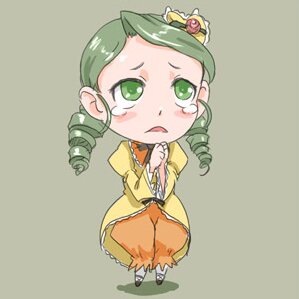 Rating: Safe Score: 0 Tags: 1girl blush chibi dress drill_hair full_body green_eyes green_hair grey_background hair_ornament image kanaria long_sleeves looking_at_viewer open_mouth orange_dress simple_background solo standing twin_drills yellow_dress User: admin