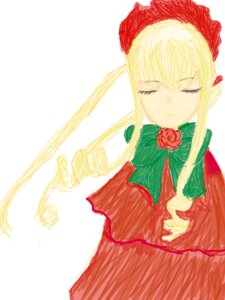 Rating: Safe Score: 0 Tags: 1girl blonde_hair bonnet bow closed_eyes dress flower image long_hair red_flower red_rose rose shinku sidelocks simple_background solo striped upper_body User: admin