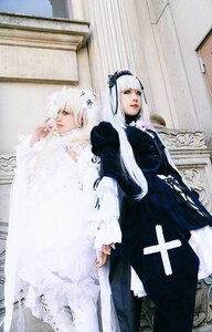 Rating: Safe Score: 0 Tags: 2girls bangs black_dress dress frills lips long_hair long_sleeves looking_at_viewer multiple_cosplay multiple_girls photo standing tagme traditional_media white_hair User: admin