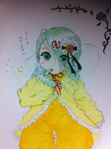 Rating: Safe Score: 0 Tags: 1girl auto_tagged dress flower frills green_eyes hair_ornament image kanaria long_sleeves photo ribbon rose short_hair sleeves_past_wrists solo traditional_media underwear yellow_dress User: admin