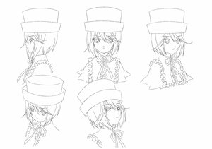 Rating: Safe Score: 0 Tags: 1boy eyebrows_visible_through_hair frills hat image lineart looking_at_viewer monochrome multiple_views neck_ribbon ribbon solo souseiseki User: admin