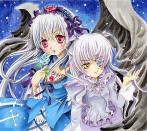 Rating: Safe Score: 0 Tags: 2girls barasuishou dress eyepatch flower hairband image long_hair marker_(medium) multiple_girls pair red_eyes rose shikishi silver_hair suigintou traditional_media watercolor_(medium) wings yellow_eyes User: admin