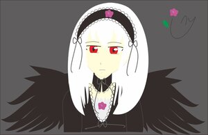 Rating: Safe Score: 0 Tags: 1girl black_wings detached_collar dress feathered_wings frills grey_background hairband heart image letterboxed long_hair looking_at_viewer red_eyes simple_background solo suigintou wings User: admin
