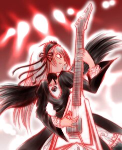 Rating: Safe Score: 0 Tags: 1girl black_dress dress electric_guitar frills guitar hairband image instrument lolita_hairband long_hair long_sleeves music playing_instrument solo suigintou very_long_hair wings User: admin