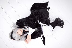 Rating: Safe Score: 0 Tags: 1girl black_dress black_footwear black_legwear closed_eyes closed_mouth dress frills full_body gothic_lolita hairband lolita_fashion long_hair long_sleeves on_side ribbon rose silver_hair sleeping solo suigintou User: admin