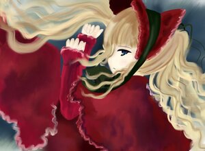 Rating: Safe Score: 0 Tags: 1girl blonde_hair blue_eyes bow dress frills image long_hair long_sleeves lying red_dress shinku solo very_long_hair User: admin