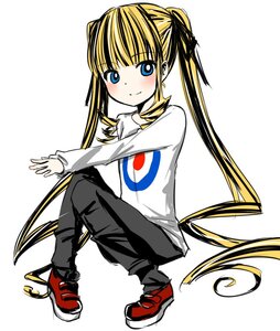 Rating: Safe Score: 0 Tags: 1girl bangs blonde_hair blue_eyes blush full_body image long_hair long_sleeves looking_at_viewer pants shinku shoes simple_background smile solo striped twintails very_long_hair white_shirt User: admin