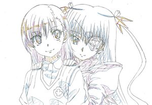 Rating: Safe Score: 0 Tags: 2girls apron barasuishou eyebrows_visible_through_hair eyepatch graphite_(medium) hair_ornament hair_ribbon image long_hair looking_at_viewer monochrome multiple_girls ribbon smile solo traditional_media upper_body User: admin