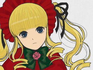 Rating: Safe Score: 0 Tags: 1girl bangs blonde_hair blue_eyes bonnet bow bowtie drill_hair flower green_bow image long_hair long_sleeves looking_at_viewer rose shinku sidelocks simple_background solo twin_drills upper_body User: admin