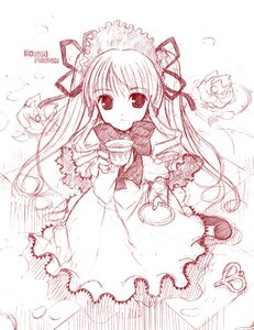 Rating: Safe Score: 0 Tags: 1girl artist_request bonnet cup dress flower frills hat image long_hair long_sleeves looking_at_viewer monochrome rozen_maiden shinku sketch solo standing teacup twintails very_long_hair User: admin