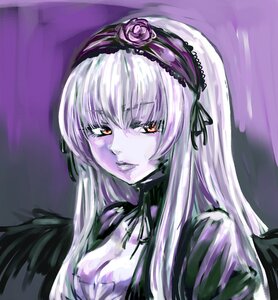 Rating: Safe Score: 0 Tags: 1girl black_ribbon black_wings closed_mouth detached_collar dress flower frills hairband image long_hair long_sleeves looking_at_viewer osakana_(denpa_yun'yun) pale_skin parted_lips red_eyes ribbon rose rozen_maiden silver_hair solo suigintou upper_body wings User: admin