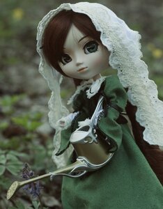 Rating: Safe Score: 0 Tags: 1girl bangs blurry blurry_background brown_hair closed_mouth depth_of_field doll dress expressionless flower frills green_dress long_sleeves looking_at_viewer outdoors solo suiseiseki upper_body veil User: admin