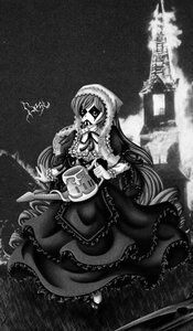 Rating: Safe Score: 0 Tags: 1girl dress frills greyscale image long_hair long_sleeves monochrome solo suiseiseki User: admin