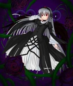 Rating: Safe Score: 0 Tags: 1girl dress flower frills hairband image long_hair long_sleeves looking_at_viewer pink_rose plant purple_flower purple_rose red_eyes red_flower red_rose rose rose_petals silver_hair solo suigintou thorns vines wings User: admin