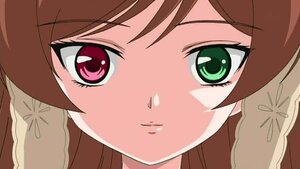 Rating: Safe Score: 0 Tags: 1girl bangs brown_hair close-up closed_mouth face green_eyes image long_hair looking_at_viewer red_eyes simple_background solo suiseiseki User: admin