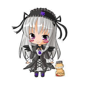 Rating: Safe Score: 0 Tags: 1girl chibi dress flower gothic_lolita hairband image lolita_fashion lolita_hairband long_hair long_sleeves ribbon rose silver_hair solo suigintou white_background wings User: admin