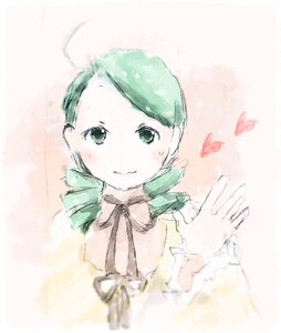 Rating: Safe Score: 0 Tags: 1girl ahoge blush green_eyes green_hair heart image kanaria long_sleeves looking_at_viewer ribbon smile solo striped upper_body vertical_stripes User: admin