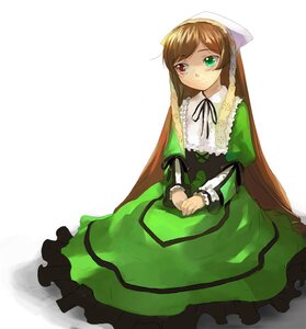 Rating: Safe Score: 0 Tags: 1girl black_ribbon brown_hair dress frills green_dress green_eyes head_scarf heterochromia image long_hair long_sleeves looking_at_viewer red_eyes simple_background sitting solo suiseiseki very_long_hair white_background User: admin