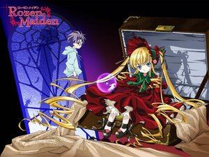 Rating: Safe Score: 0 Tags: 1boy 1girl black_footwear blonde_hair blue_eyes bonnet bow bowtie cup dress green_bow image long_hair long_sleeves looking_at_viewer pants red_dress shinku shoes sidelocks sitting solo twintails very_long_hair User: admin